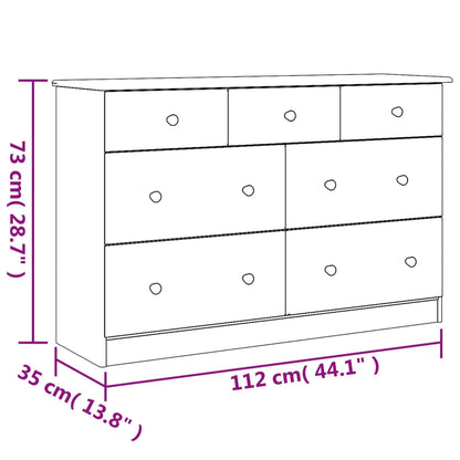 Cassettiera ALTA Bianca 112x35x73 cm in Legno Massello di Pino - homemem39