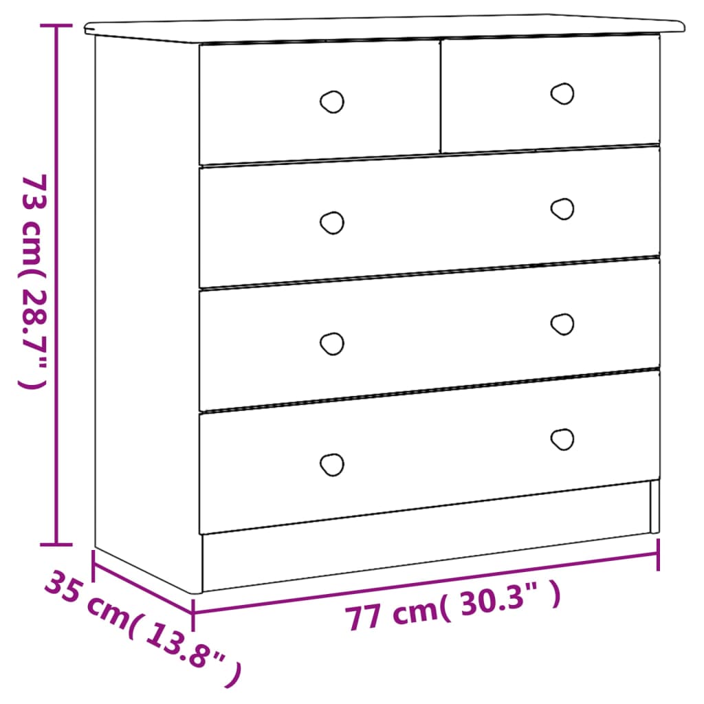 Cassettiera ALTA 77x35x73 cm in Legno Massello di Pino - homemem39