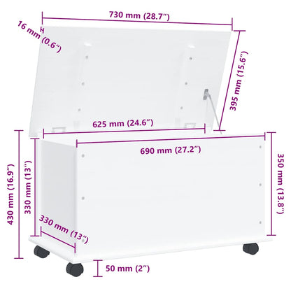Cassapanca con Ruote ALTA Bianca 73x39,5x43 cm Massello di Pino - homemem39