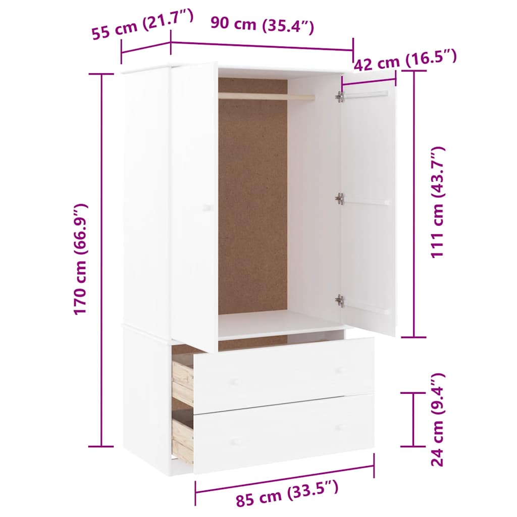 Armadio ALTA Bianco 90x55x170 cm in Legno Massello di Pino | homemem39