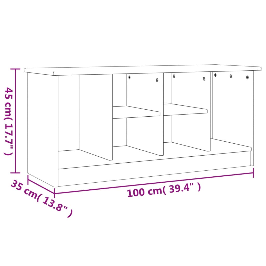 Panca Porta Scarpe ALTA 100x35x45 cm in Legno Massello di Pino - homemem39