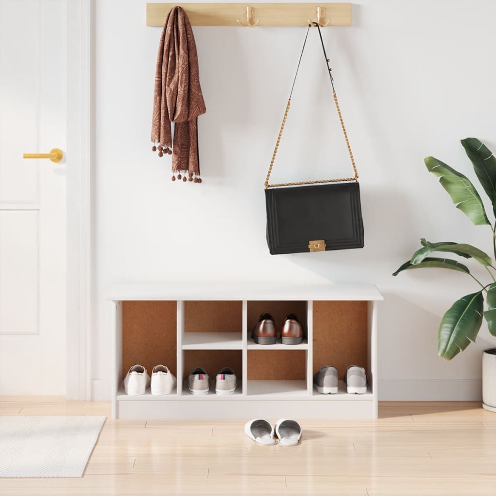 Panca Porta Scarpe ALTA Bianca 100x35x45 cm Legno Massello Pino | homemem39
