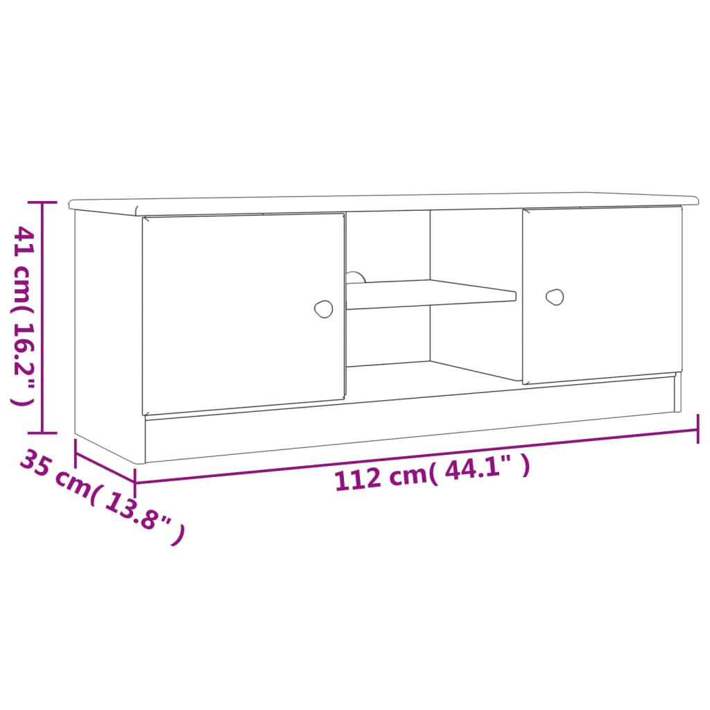 HIGH TV cabinet 112x35x41 cm in solid pine wood