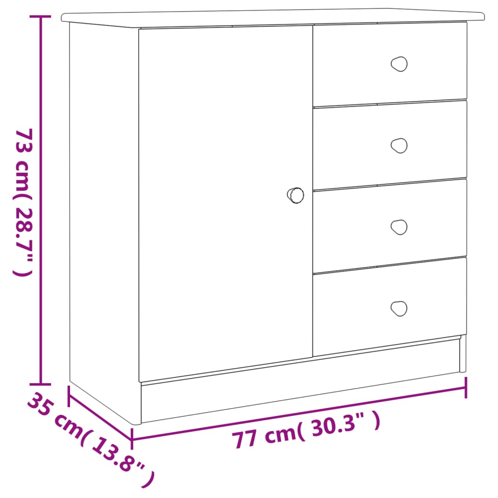 HIGH sideboard 77x35x73 cm in solid pine wood