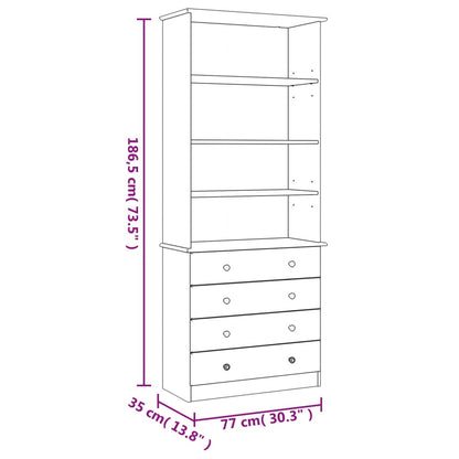 HIGH Bookcase with Drawers 77x35x186.5cm Solid Pine Wood