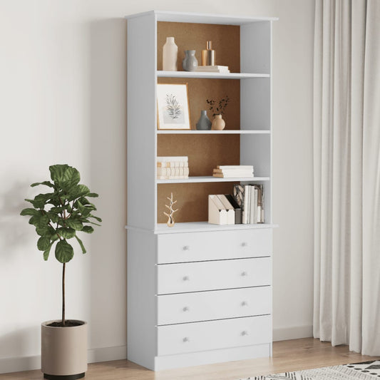 Libreria con Cassetti ALTA Bianca 77x35x186,5 cm Massello Pino | homemem39