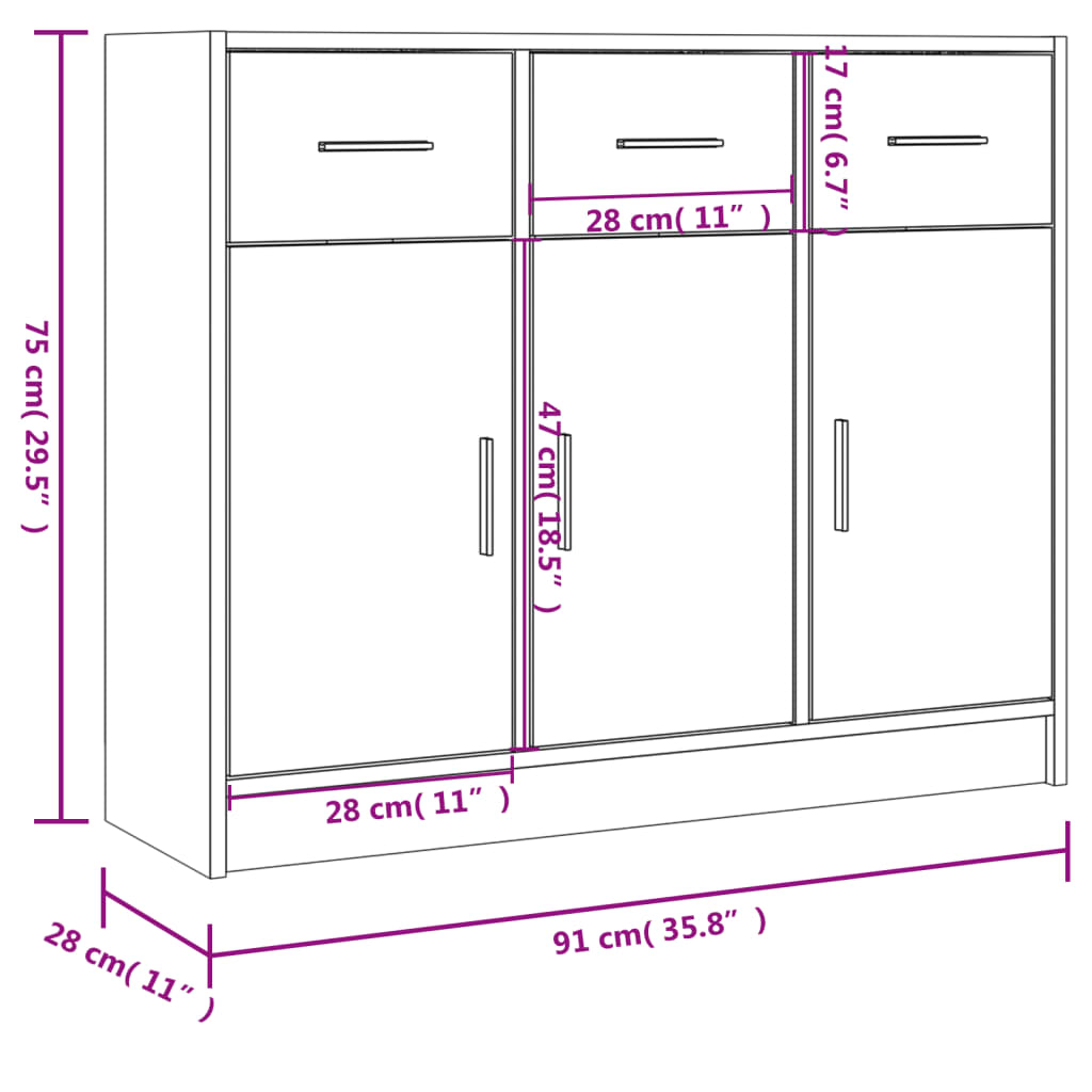 Credenza Nera 91x28x75 cm in Legno Multistrato | homemem39