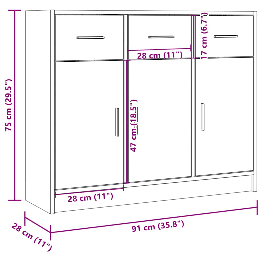 Credenza Rovere Sonoma 91x28x75 cm in Legno Multistrato | homemem39