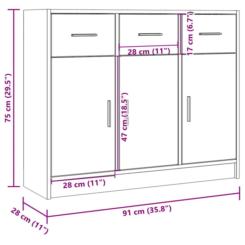 Credenza Rovere Sonoma 91x28x75 cm in Legno Multistrato