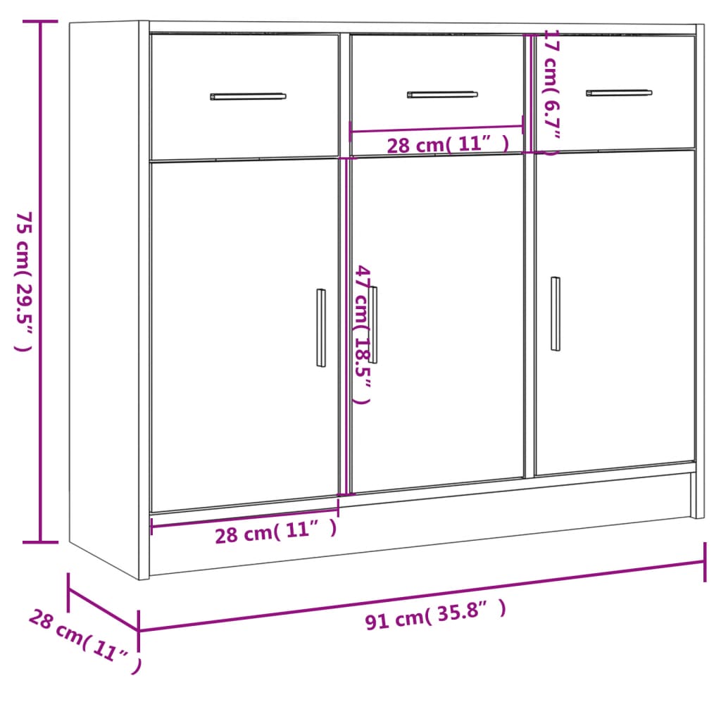 Credenza Grigio Cemento 91x28x75 cm in Legno Multistrato