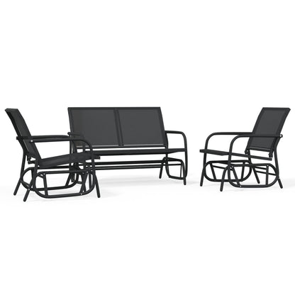 Set Mobili a Dondolo Giardino 3 pz Nero Textilene e Acciaio | homemem39