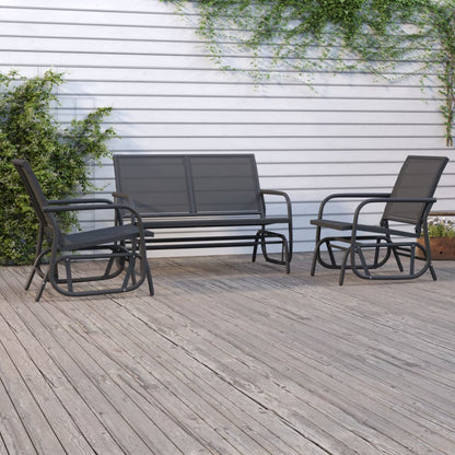 Set Mobili a Dondolo Giardino 3 pz Nero Textilene e Acciaio | homemem39