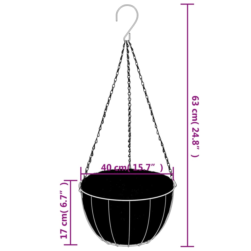 Ganci per Cesti Pensili con Fioriere 4 pz Nero in Acciaio | homemem39