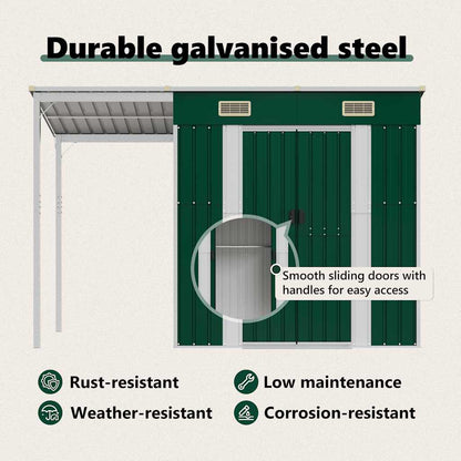 Capanno Giardino con Tetto Esteso Verde 277x107x181cm Acciaio - homemem39