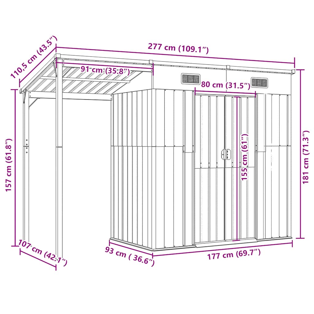 Casetta con Tetto Allungato Grigio Chiaro 277x107x181 cm
