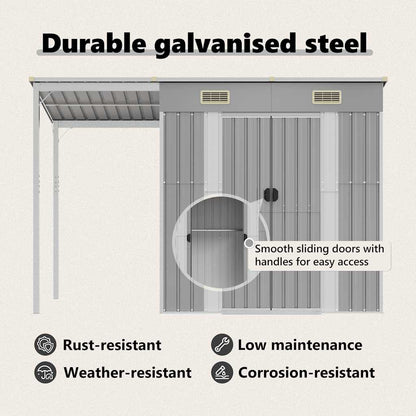 Capannone Tetto Esteso Grigio Chiaro 277x107x181cm Acciaio - homemem39