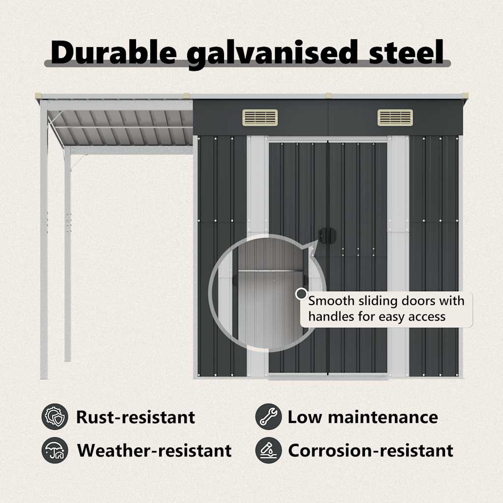 Capanno Giardino Tetto Esteso Antracite 277x107x181cm Acciaio - homemem39
