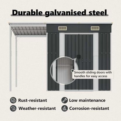 Capanno Giardino Tetto Esteso Antracite 277x107x181cm Acciaio - homemem39