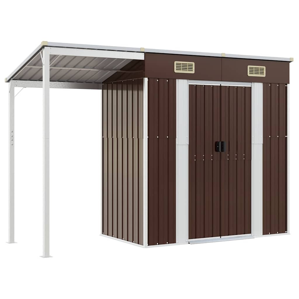 Capanno Giardino Tetto Esteso Marrone 277x107x181cm Acciaio | homemem39