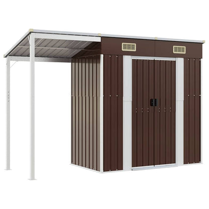 Capanno Giardino Tetto Esteso Marrone 277x107x181cm Acciaio | homemem39