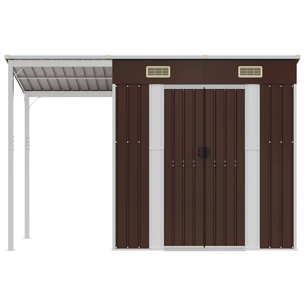 Capanno Giardino Tetto Esteso Marrone 277x107x181cm Acciaio - homemem39
