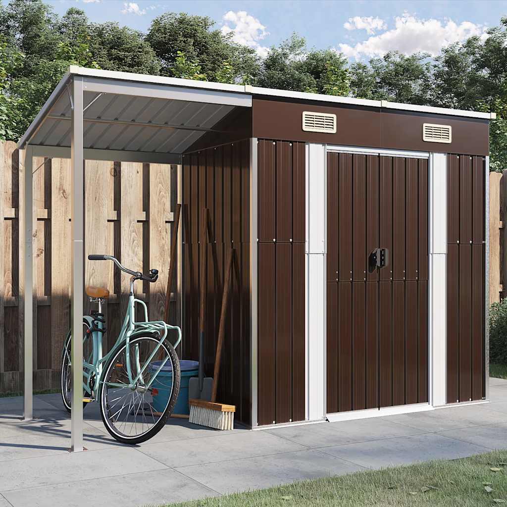 Capanno Giardino Tetto Esteso Marrone 277x107x181cm Acciaio | homemem39