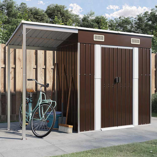 Capanno Giardino Tetto Esteso Marrone 277x107x181cm Acciaio | homemem39