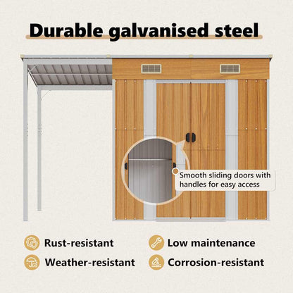 Capannone Tetto Esteso Marrone Chiaro 277x107x181cm Acciaio - homemem39