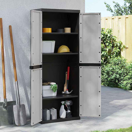 Armadio da Esterno Grigio e Nero 65x37x165 cm in PP
