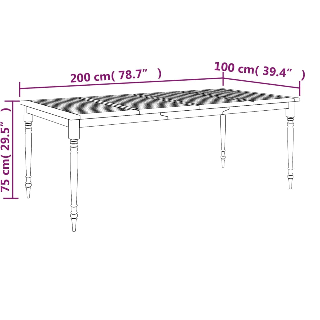 Tavolo Batavia 200x100x75 cm in Legno Massello di Teak