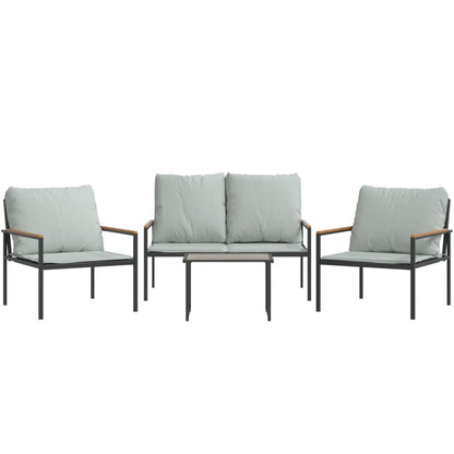 Set Salotto da Giardino 4 pz con Cuscini in Acciaio Antracite
