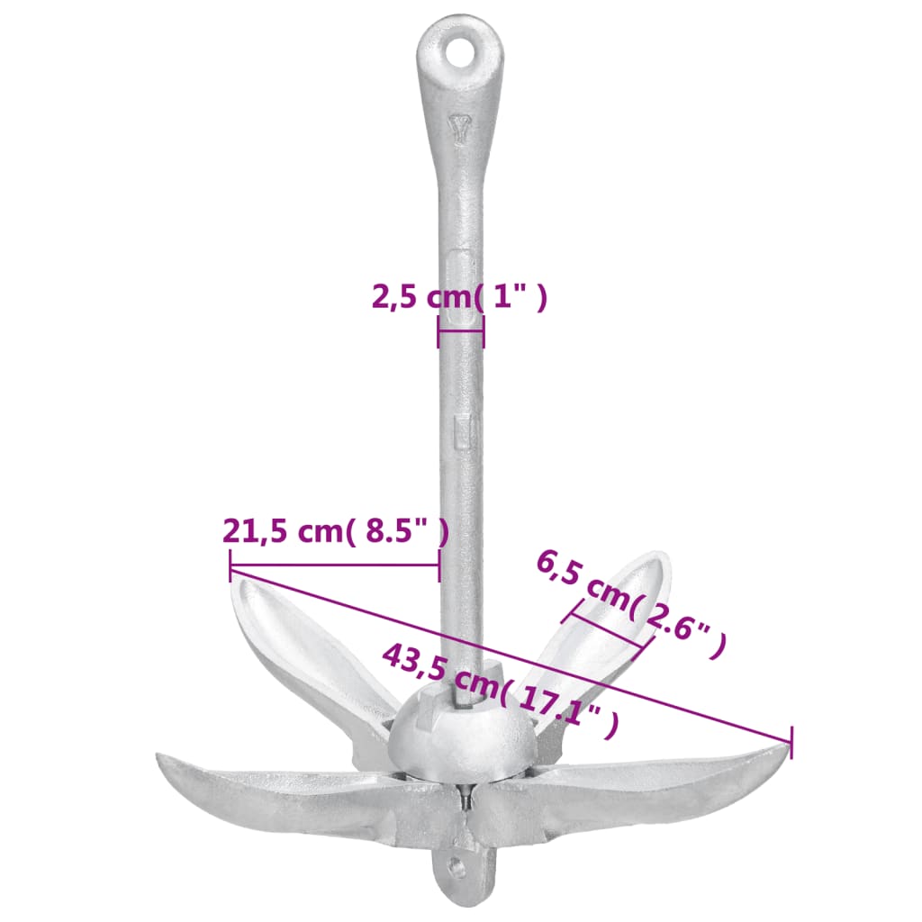 Ancora Pieghevole Argento 6 kg in Ghisa Zincata a Caldo | homemem39