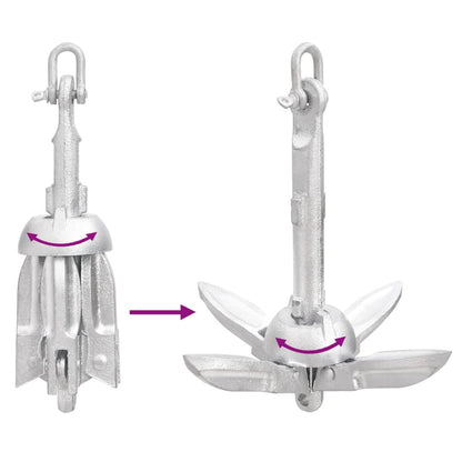 Ancora Pieghevole con Corda Argento 0,7kg Ghisa Zincata a Caldo - homemem39