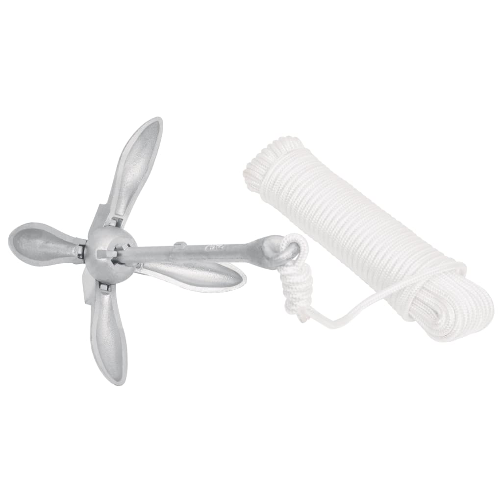 Ancora Pieghevole con Corda Argento 8 kg Ghisa Zincata a Caldo - homemem39