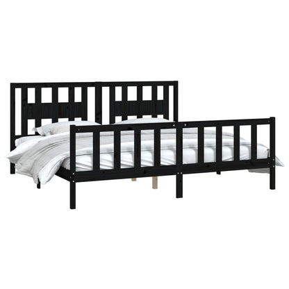 Giroletto con Testiera Nero Legno Massello di Pino 200x200 cm | homemem39