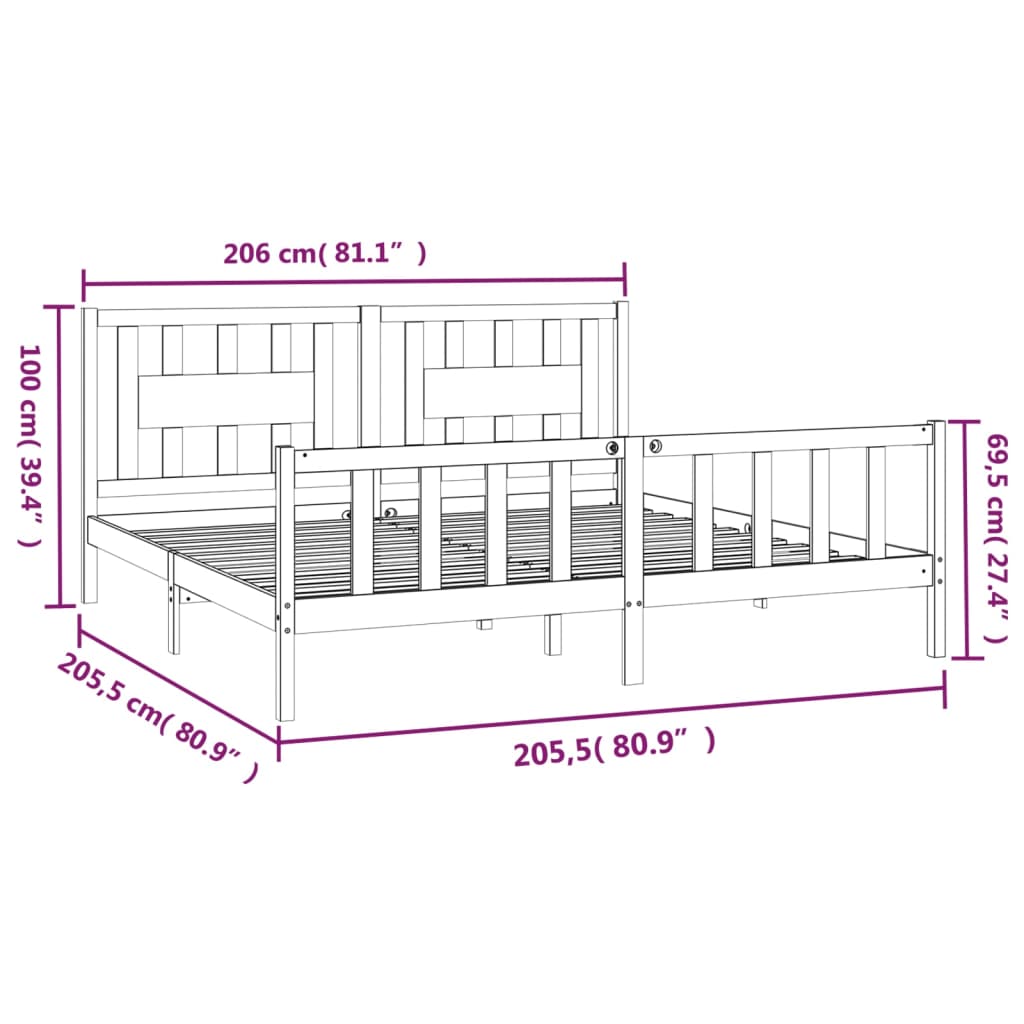 Giroletto con Testiera Nero Legno Massello di Pino 200x200 cm | homemem39