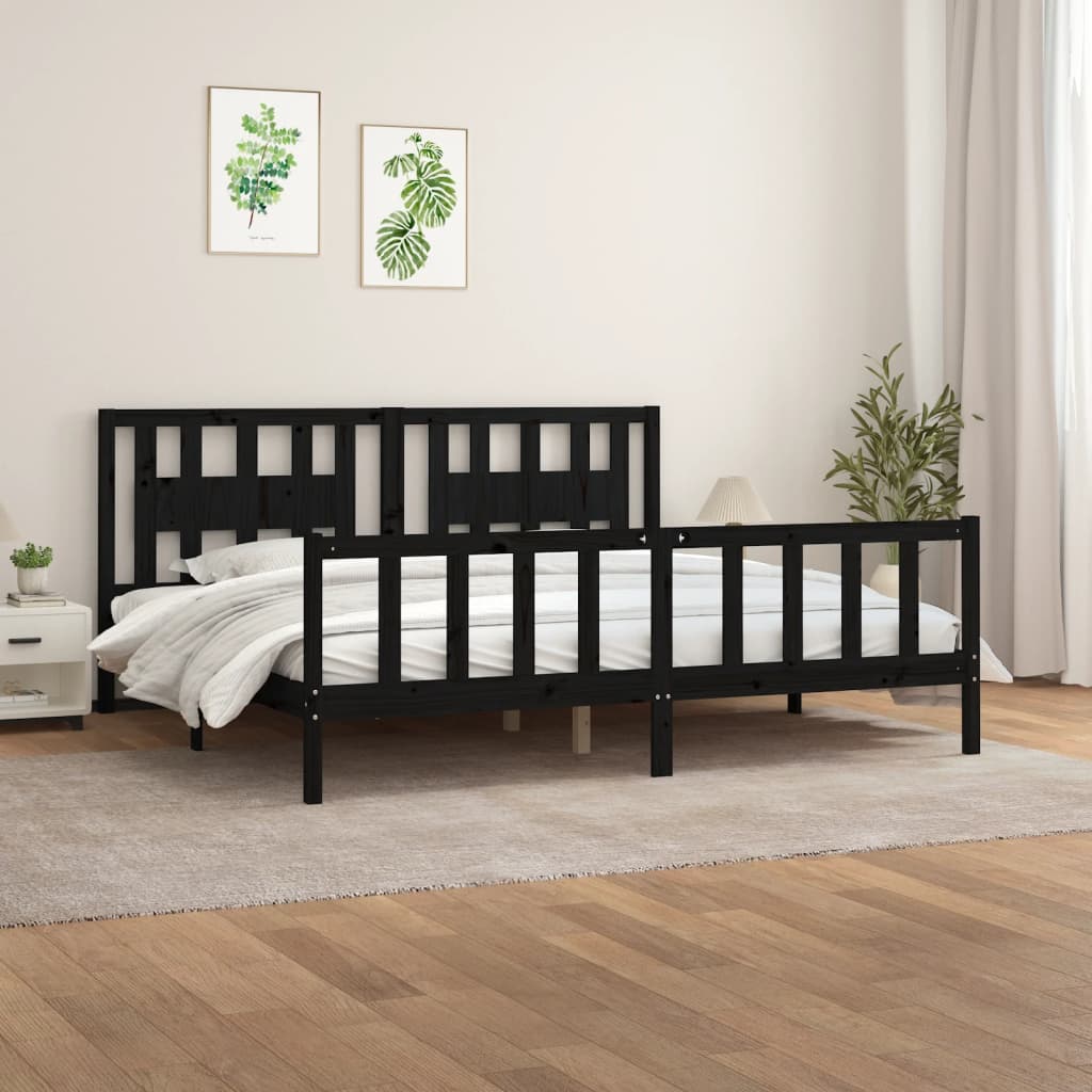 Giroletto con Testiera Nero Legno Massello di Pino 200x200 cm | homemem39