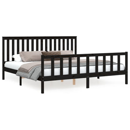 Giroletto con Testiera Nero 200x200 cm Legno Massello di Pino | homemem39