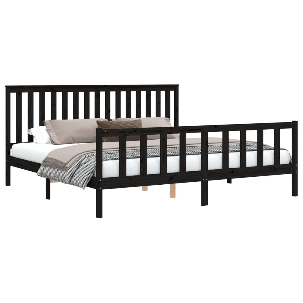Giroletto con Testiera Nero 200x200 cm Legno Massello di Pino | homemem39