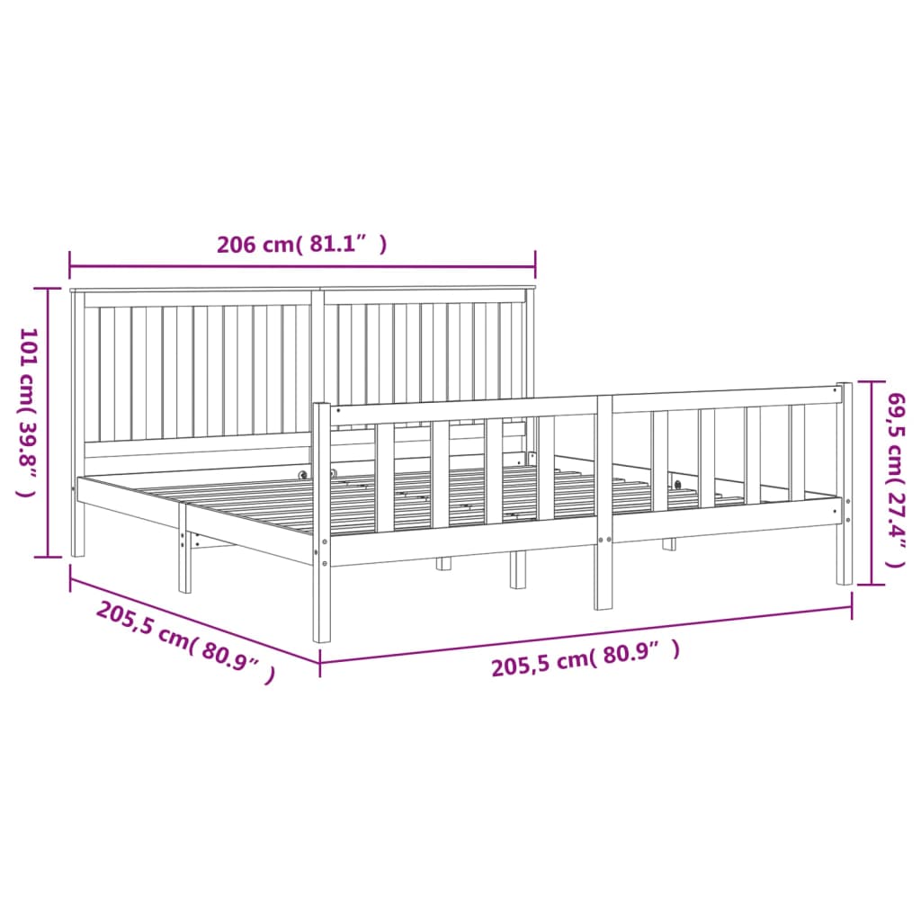 Giroletto con Testiera Nero 200x200 cm Legno Massello di Pino | homemem39