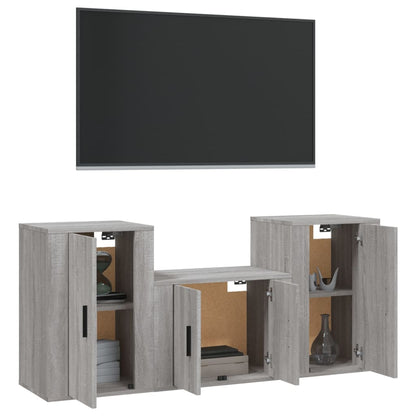 Set Mobili Porta TV 3 pz Grigio Sonoma in Legno Multistrato - homemem39