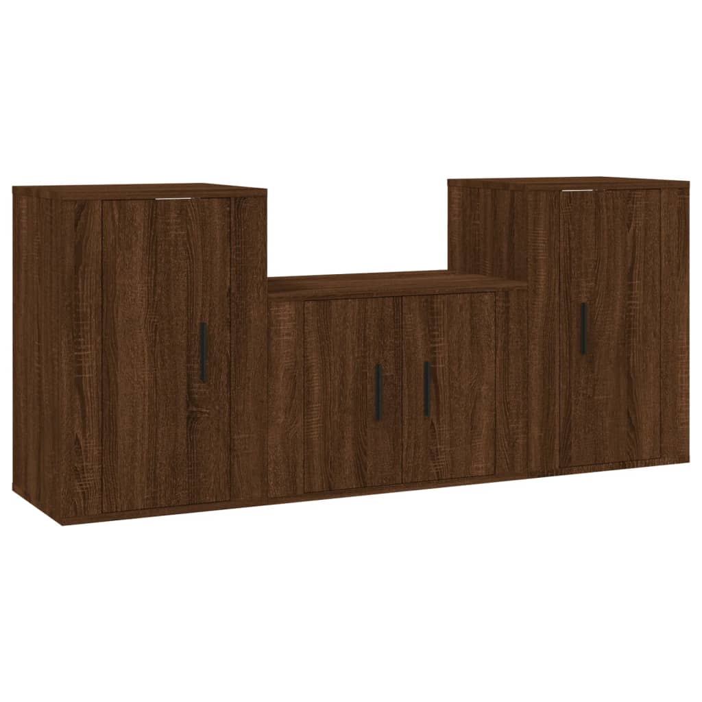 Set Mobili Porta TV 3 pz Rovere Marrone in Legno Multistrato - homemem39