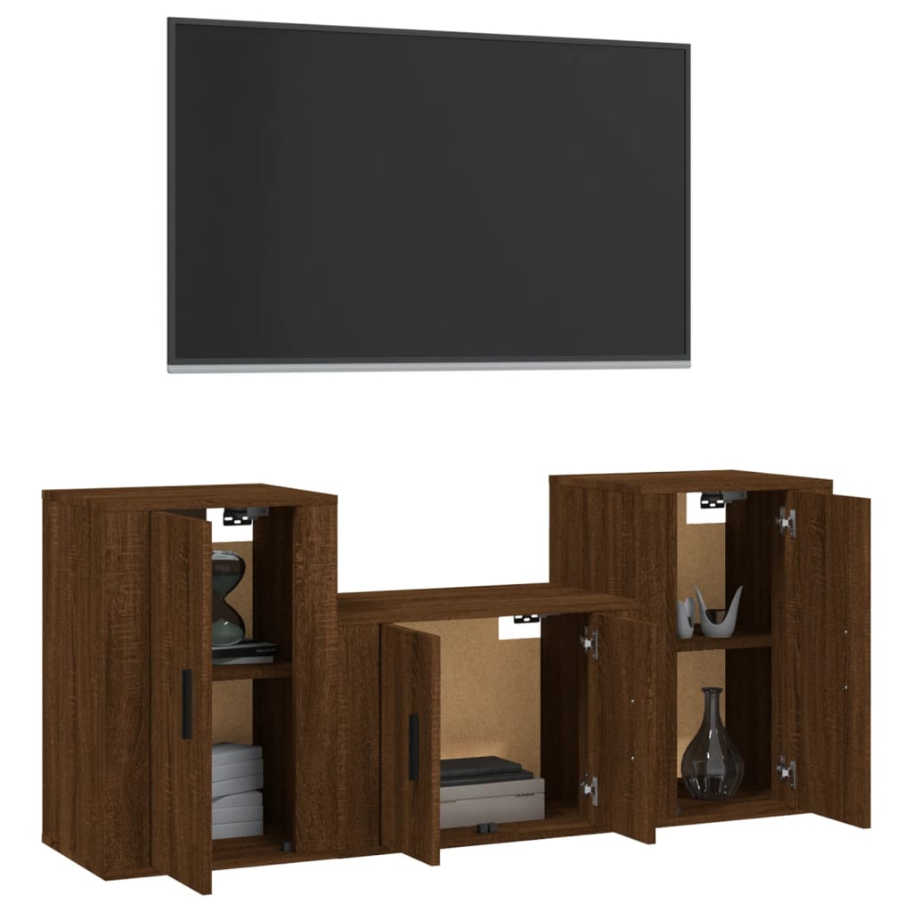 Set Mobili Porta TV 3 pz Rovere Marrone in Legno Multistrato - homemem39