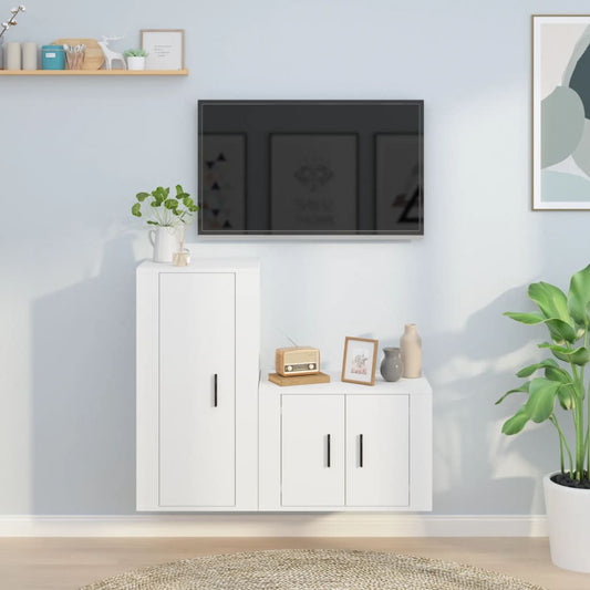 Set di Mobili Porta TV 2 pz Bianco in Legno Multistrato - homemem39