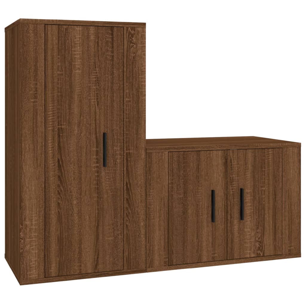 Set Mobili Porta TV 2 pz Rovere Marrone in Legno Multistrato - homemem39