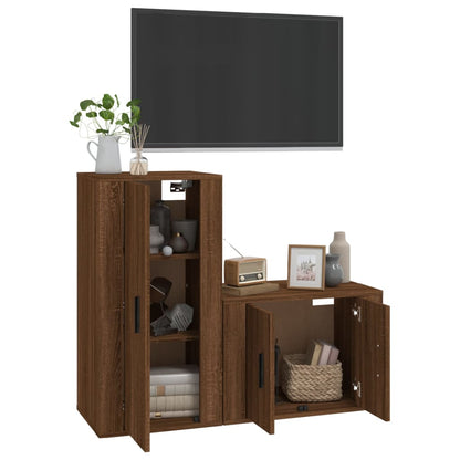 Set Mobili Porta TV 2 pz Rovere Marrone in Legno Multistrato - homemem39