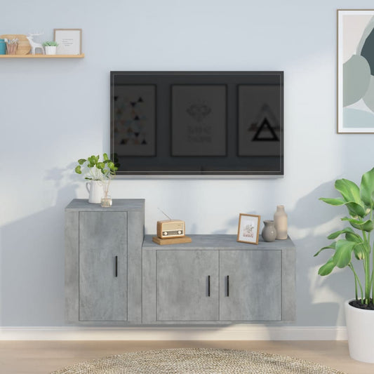 Set di Mobili Porta TV 2 pz Grigio Cemento in Legno Multistrato