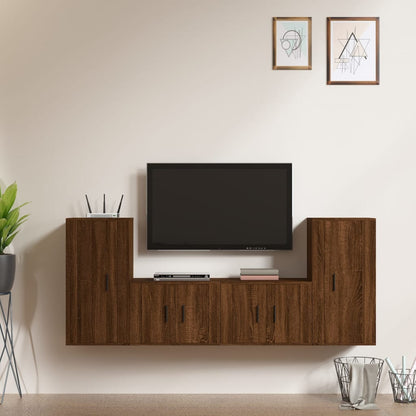 Set Mobili Porta TV 4 pz Rovere Marrone in Legno Multistrato - homemem39