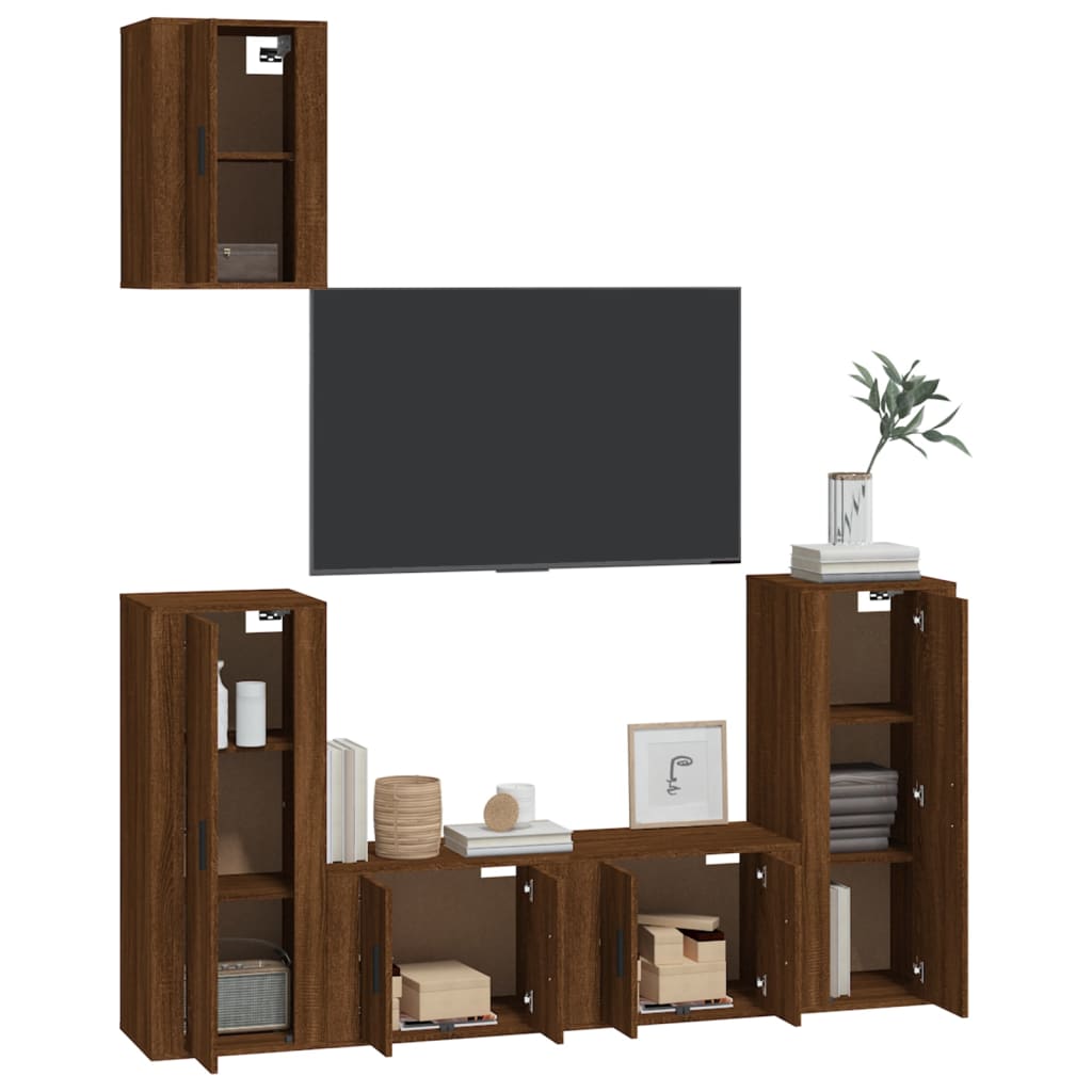 Set Mobili Porta TV 5 pz Rovere Marrone in Legno Multistrato - homemem39