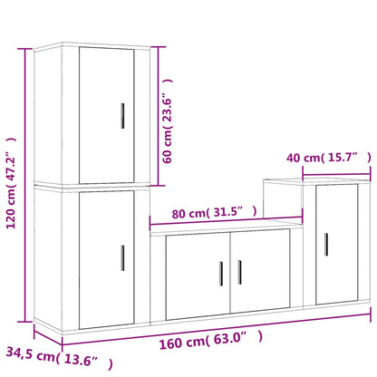 Set di Mobili Porta TV 4 pz Rovere Fumo in Legno Multistrato